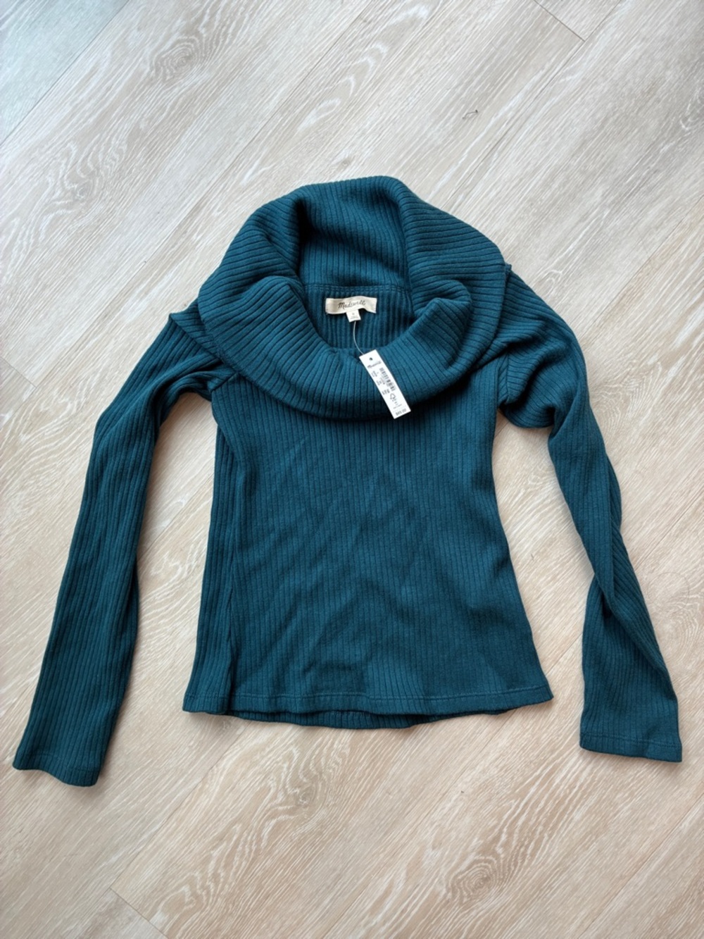 Madewell Teal Ribbed OFF THE SHOULDER Sweater